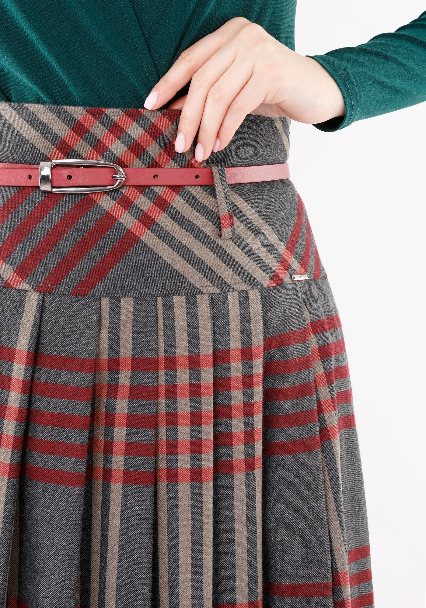 Plaid Pleated Tassel Tartan Midi Skirt