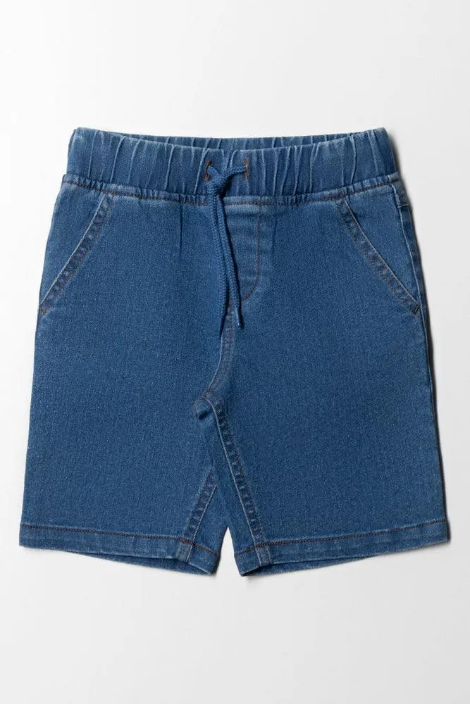 Pull On Denim Shorts Blue