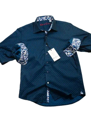 Robert Graham 20532 100% Cotton Boy's Sport Shirt - Fancy Diamond Box Dot - Modified Spread Collar, Emerald