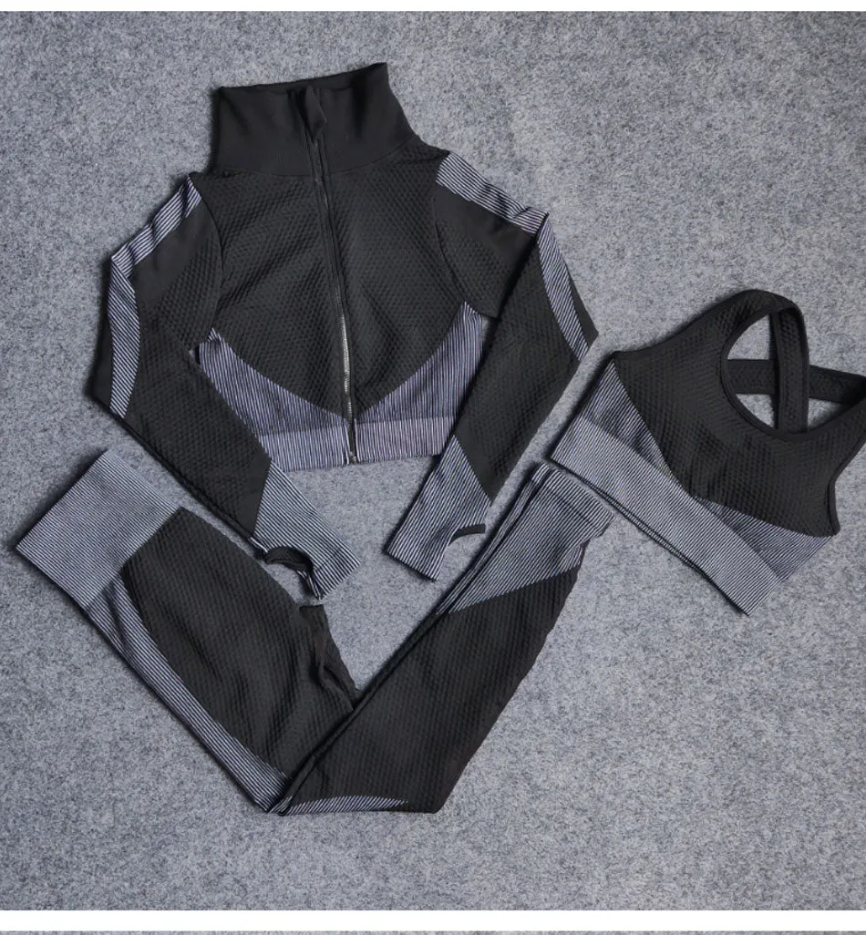 Seamless 3pcs Fitness Bra & Tracksuit & Leggings