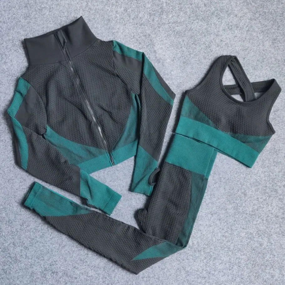 Seamless 3pcs Fitness Bra & Tracksuit & Leggings