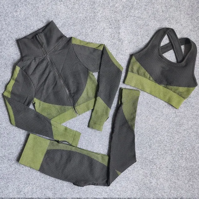 Seamless 3pcs Fitness Bra & Tracksuit & Leggings