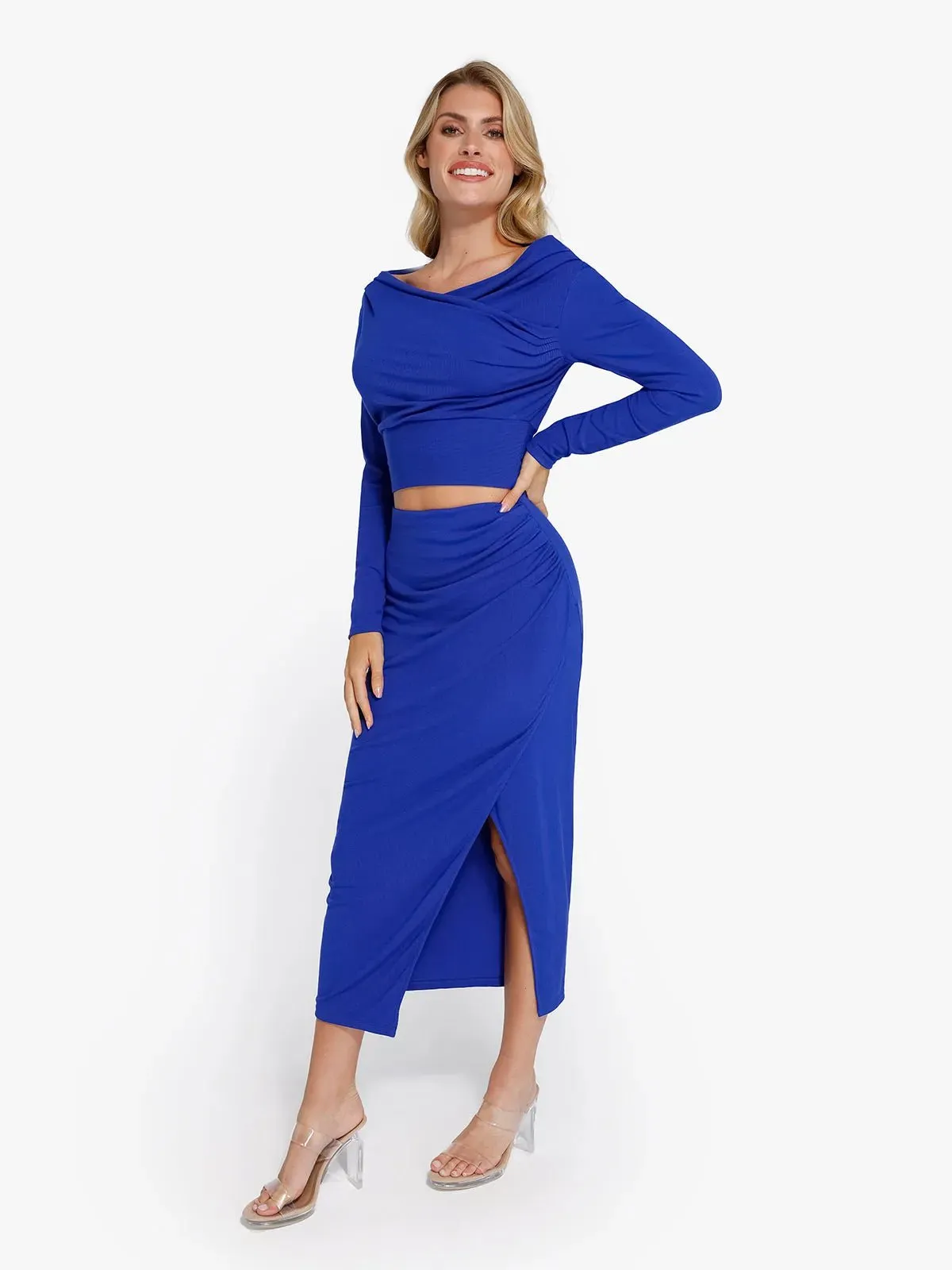 Shapewear Rib Modal Off-the-Shoulder Top Sculpting Skirt Set