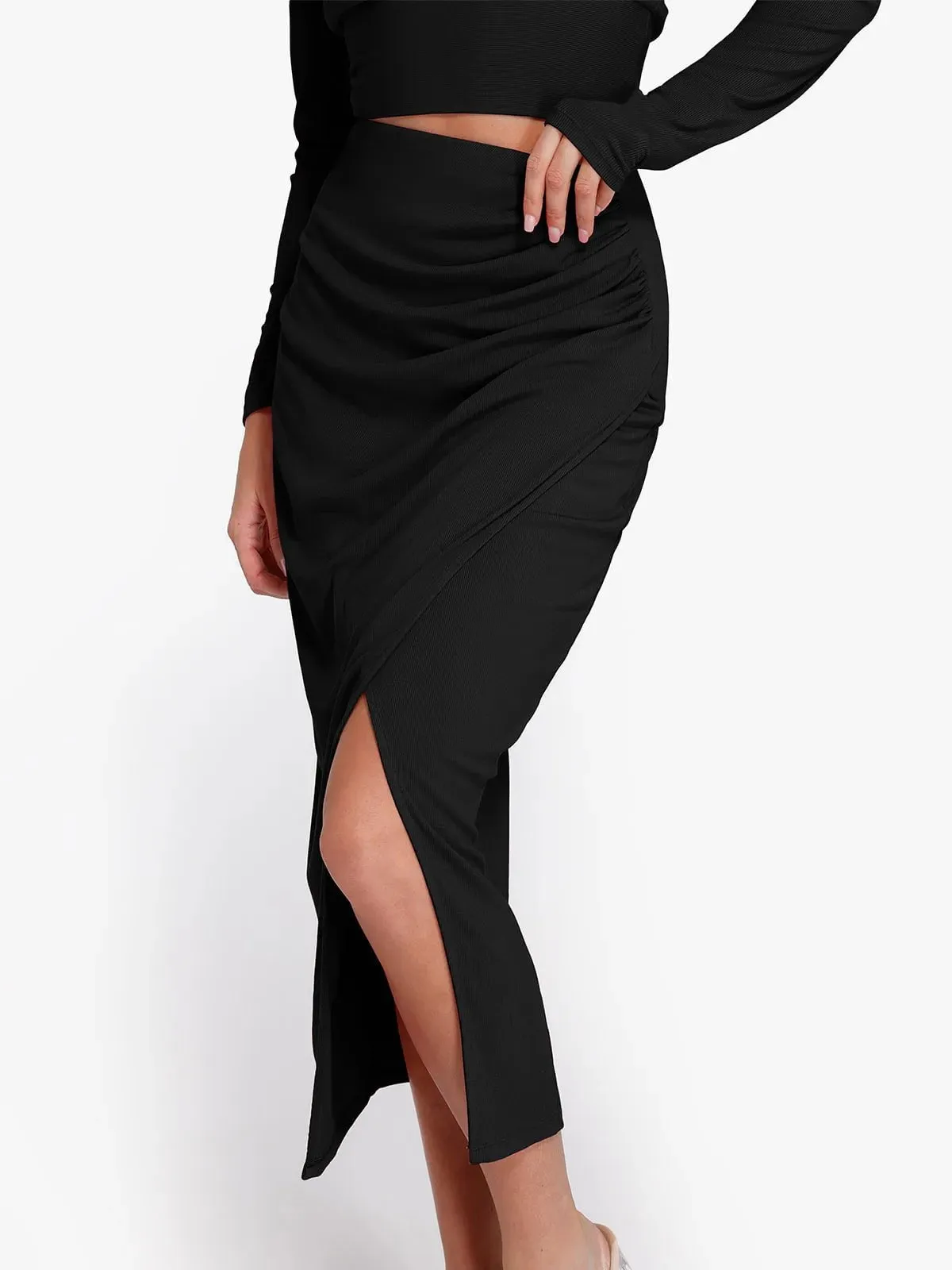 Shapewear Rib Modal Off-the-Shoulder Top Sculpting Skirt Set