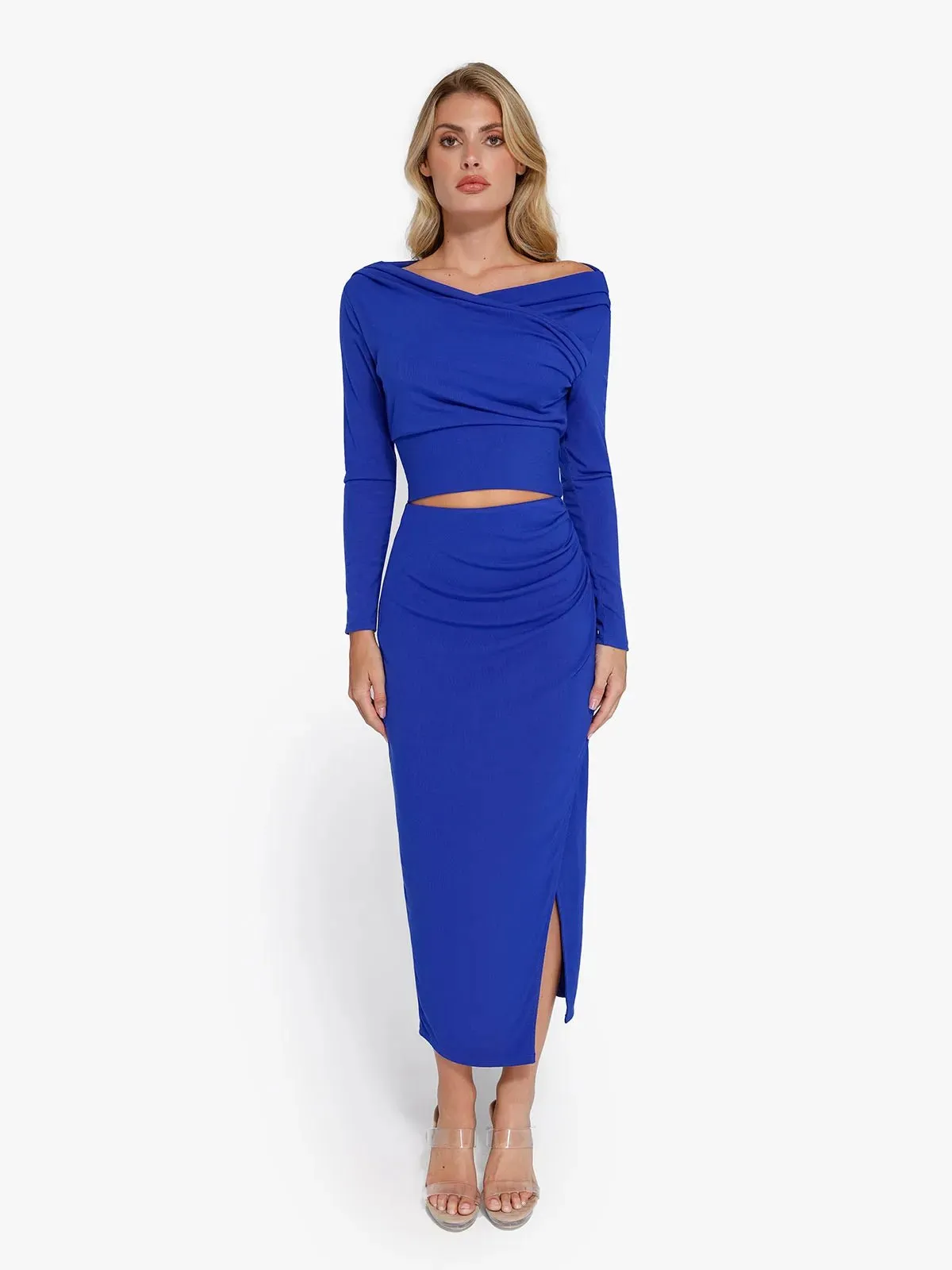 Shapewear Rib Modal Off-the-Shoulder Top Sculpting Skirt Set