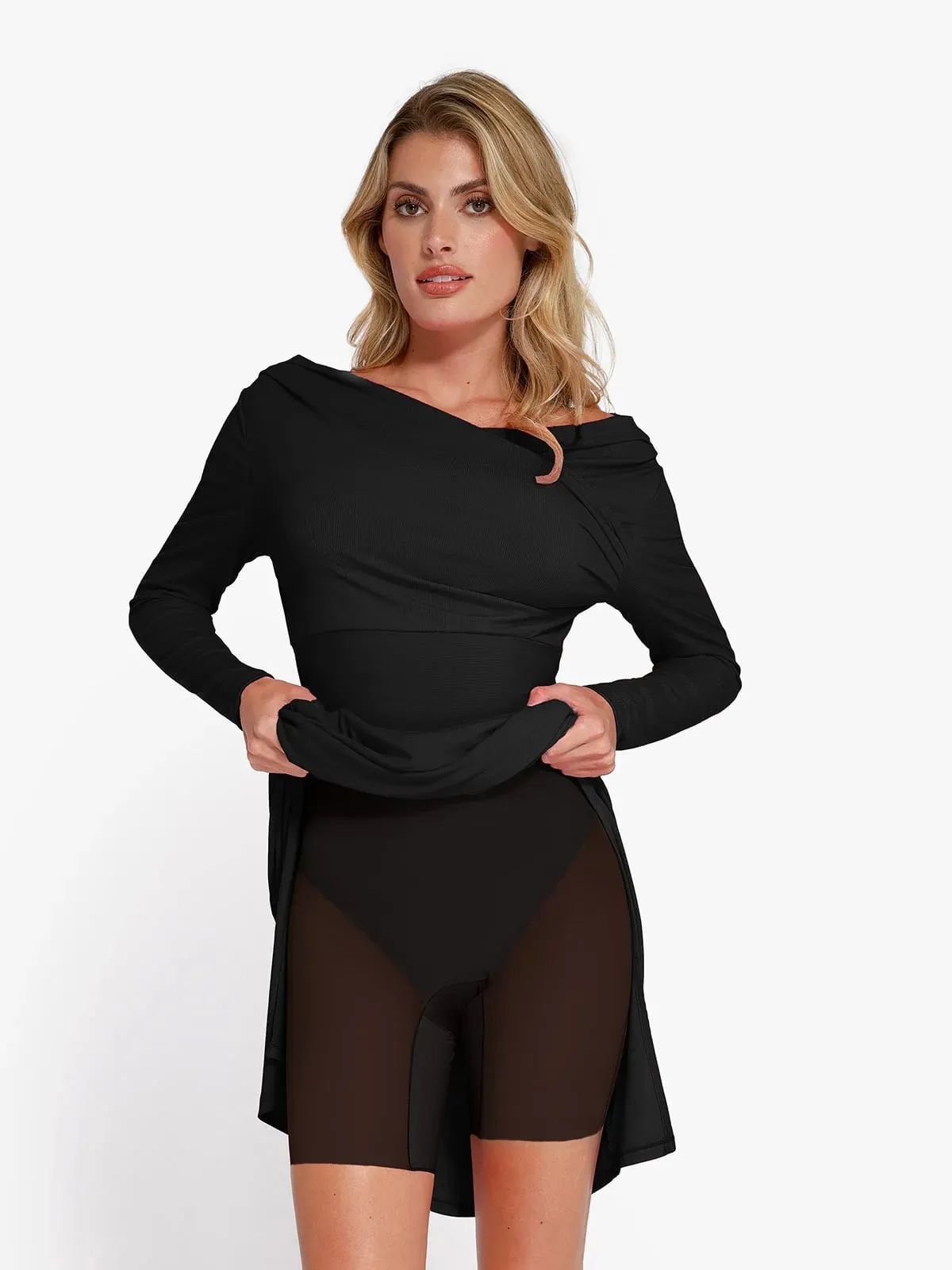 Shapewear Rib Modal Off-the-Shoulder Top Sculpting Skirt Set