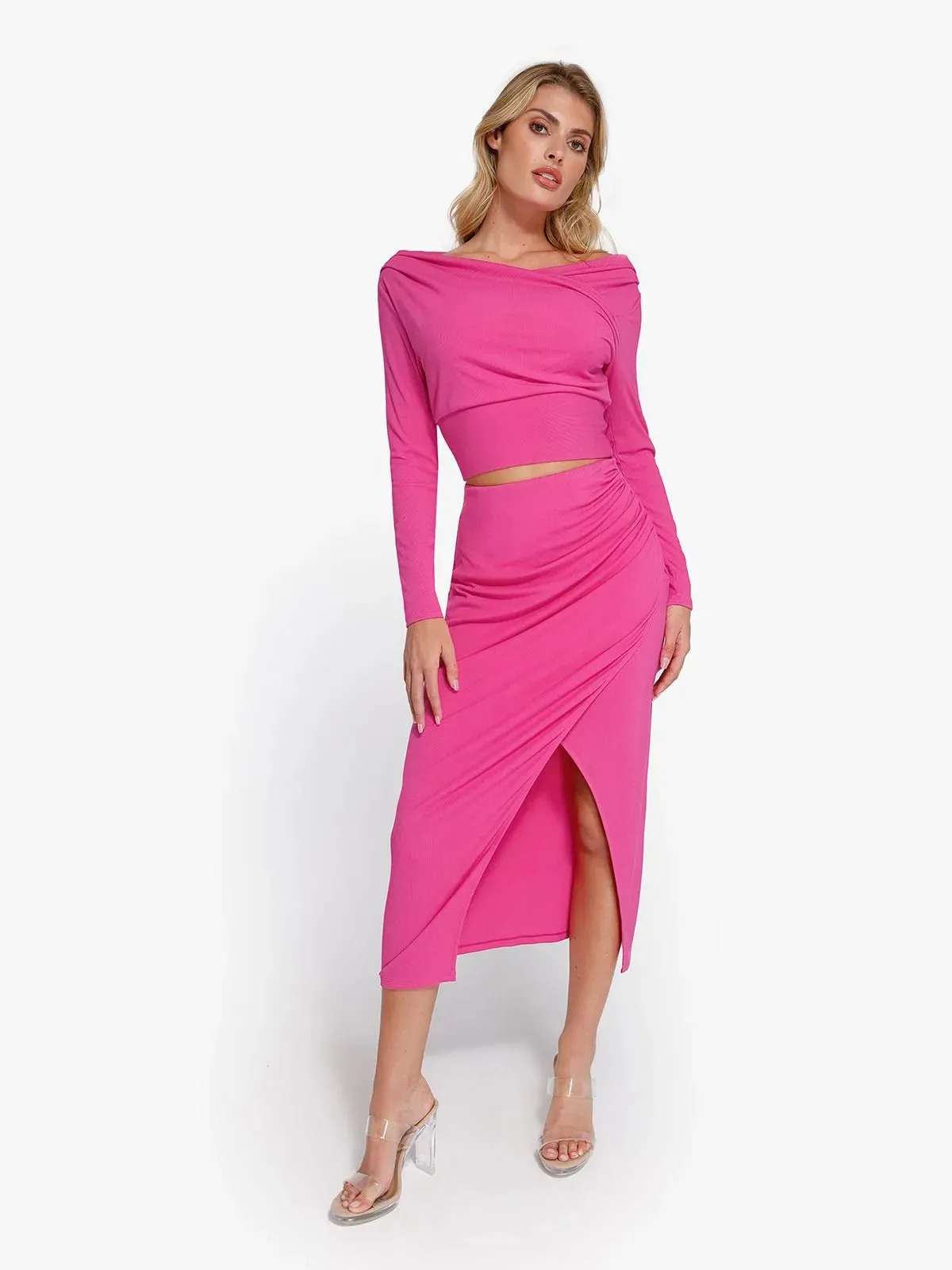 Shapewear Rib Modal Off-the-Shoulder Top Sculpting Skirt Set