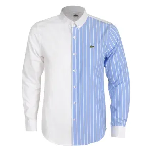 Side Stripe Panel Button Down Shirt- Blue White