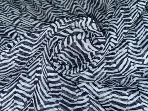 Silk chiffon printed  fabric BLACK AND WHITE abstract  44" wide [15453]