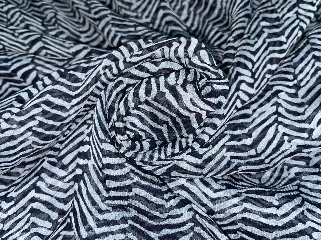 Silk chiffon printed  fabric BLACK AND WHITE abstract  44" wide [15453]