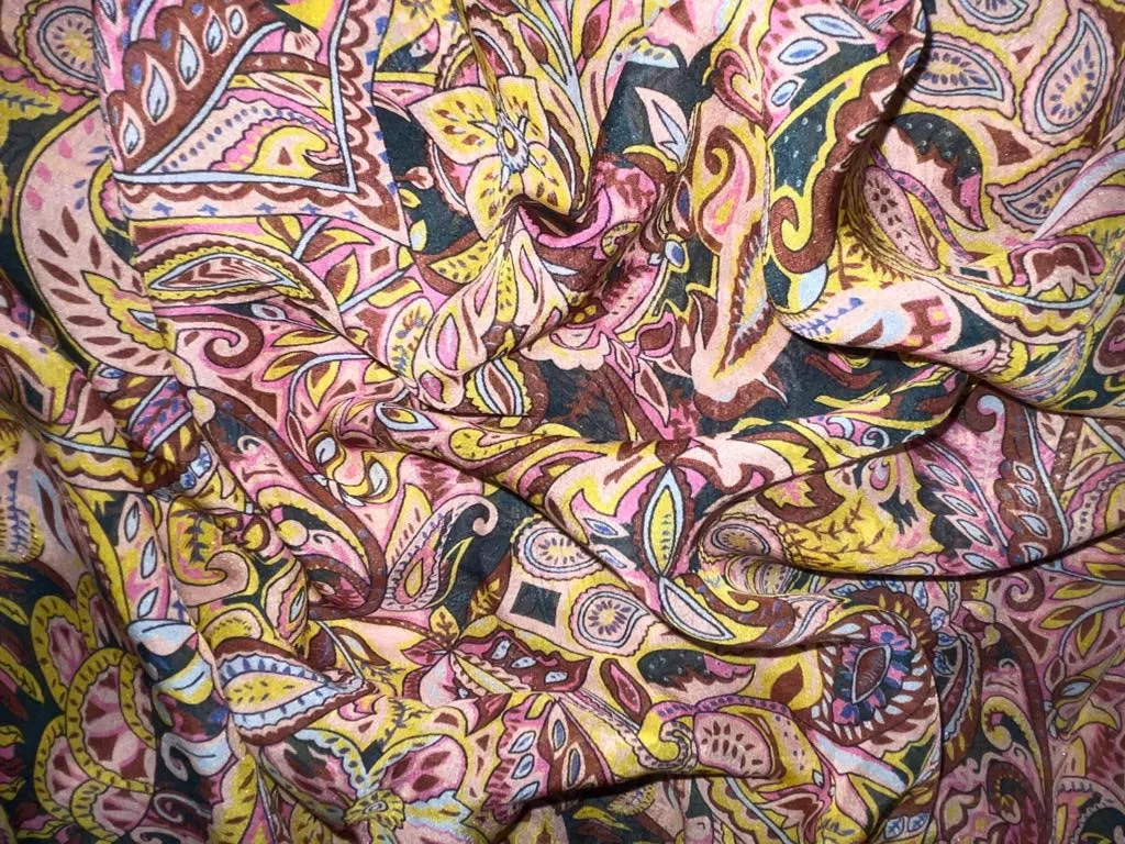 Silk Flat chiffon fabric -40 gram{11 mm} paisley print 44&quot; wide minimum order 10 yards