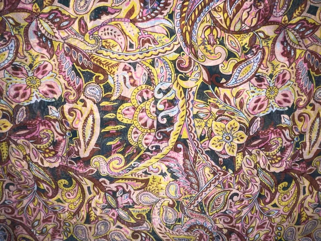 Silk Flat chiffon fabric -40 gram{11 mm} paisley print 44&quot; wide minimum order 10 yards