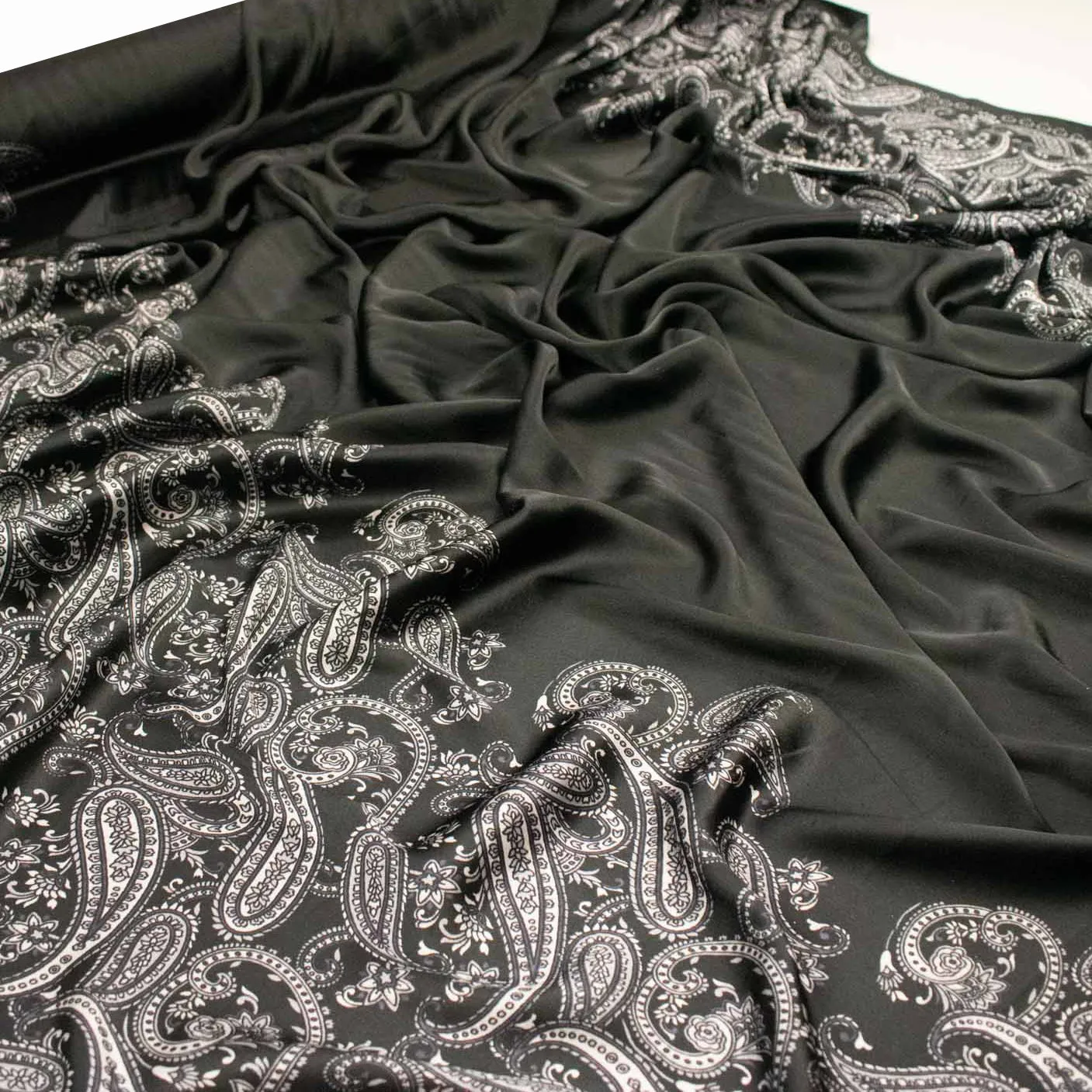 Silver Paisley Border Prints Satin & chiffon