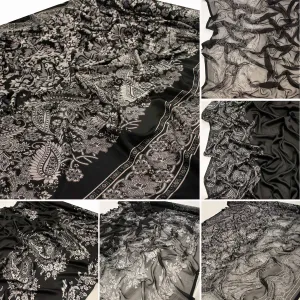 Silver Paisley Border Prints Satin & chiffon