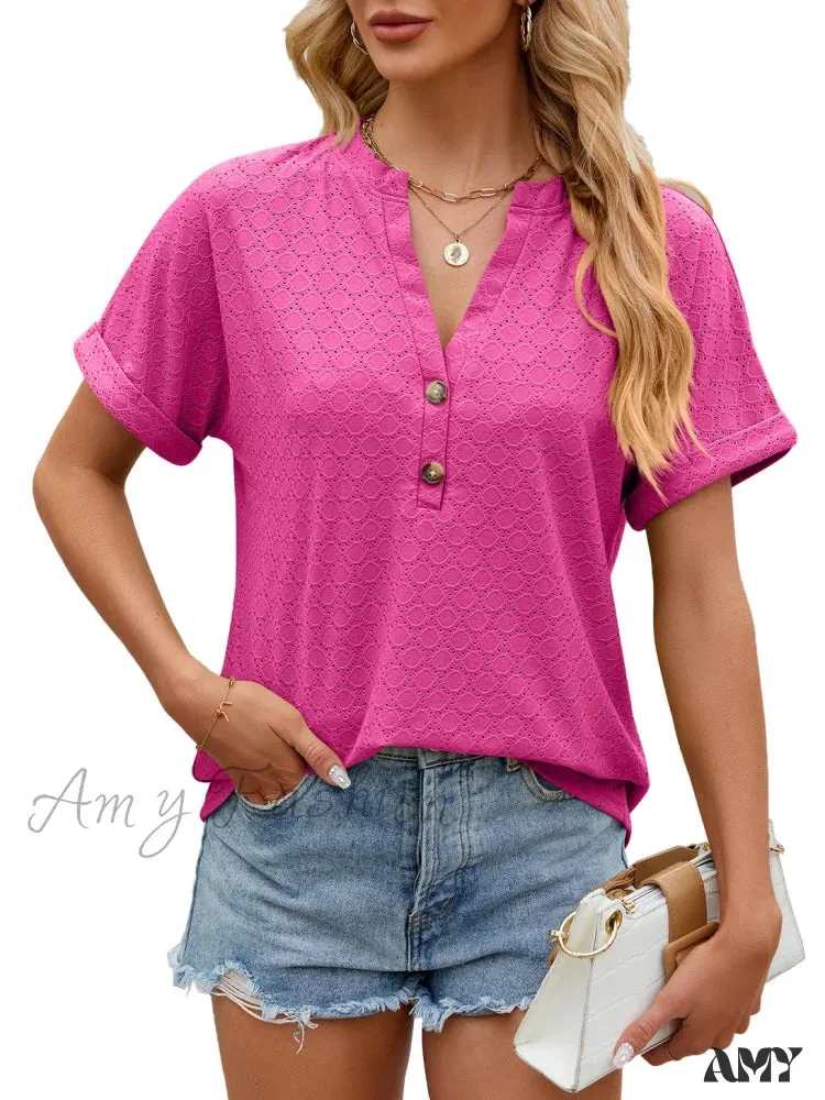 Solid Color Loose Fashion Summer Elegant Luxury V-Neck Female Top Blouses