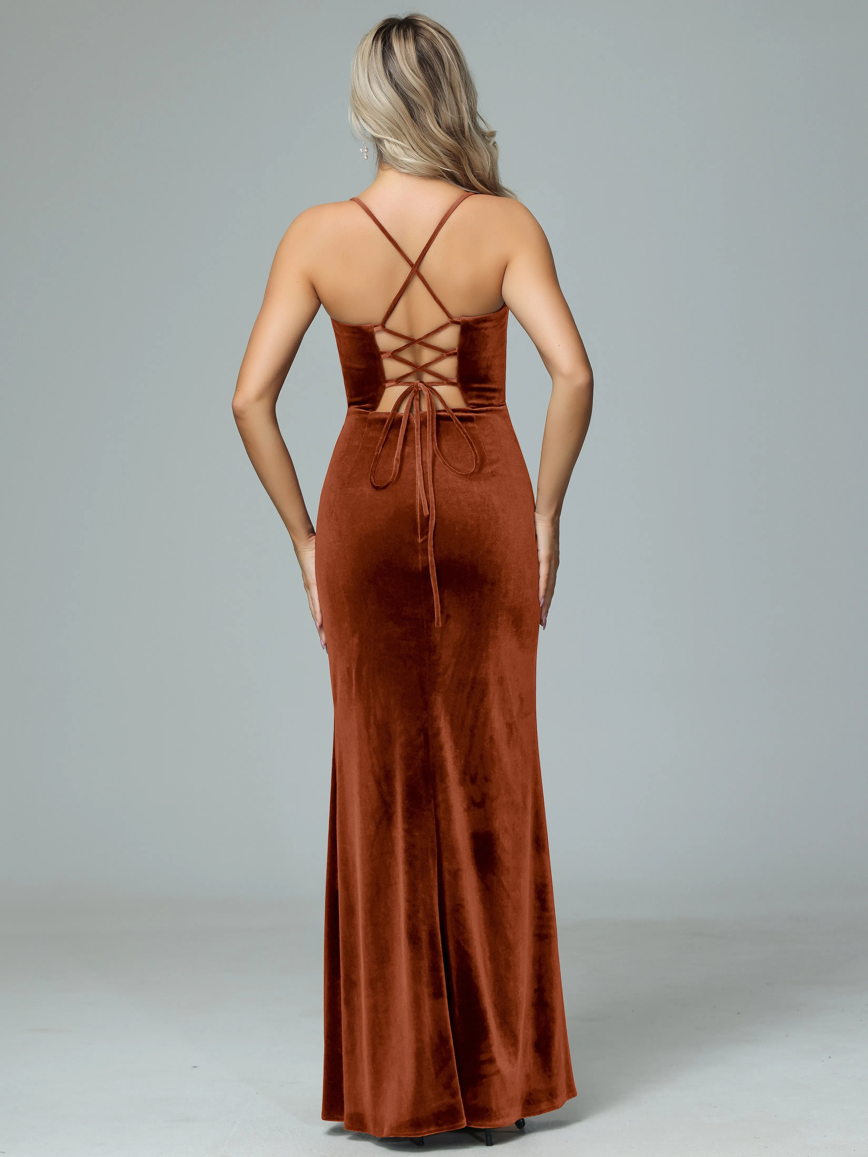 Spaghetti Straps A-line Velvet Winter Bridesmaid Dresses