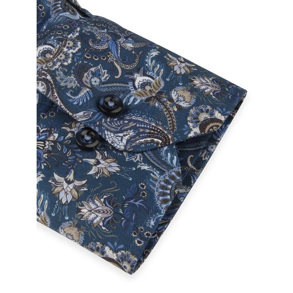 Stenstroms Floral Patterned Twill Shirt in Navy