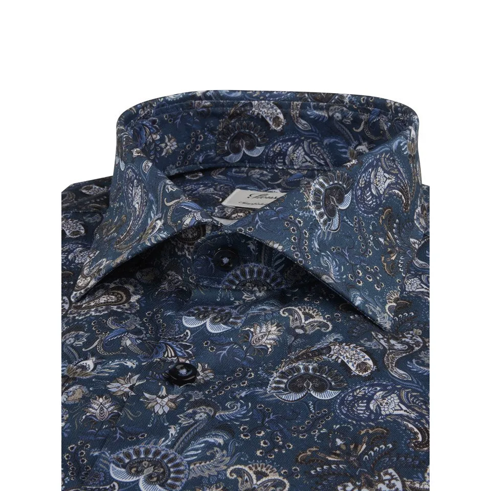 Stenstroms Floral Patterned Twill Shirt in Navy