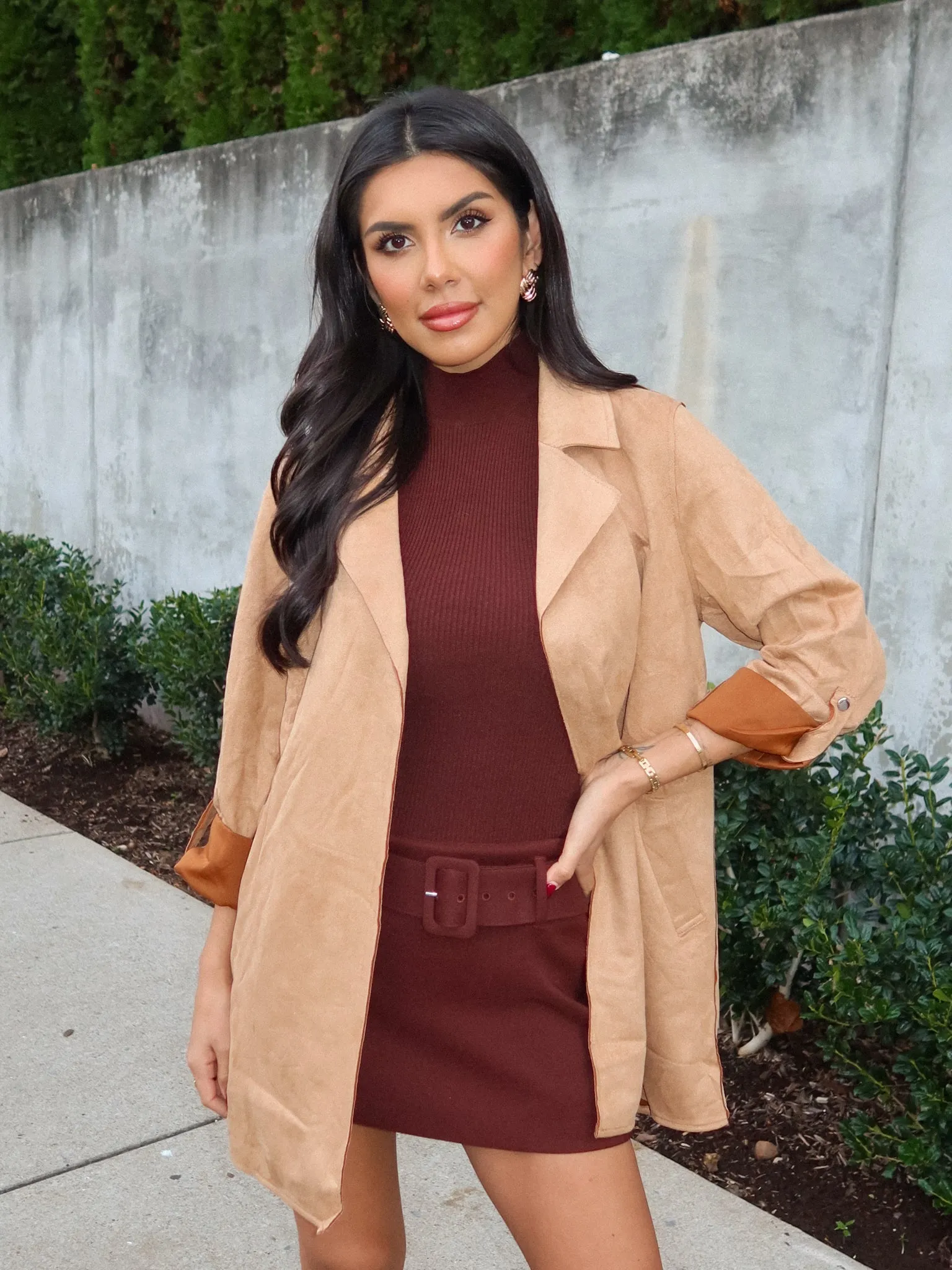 Teagan Soft Suede Coat in Camel