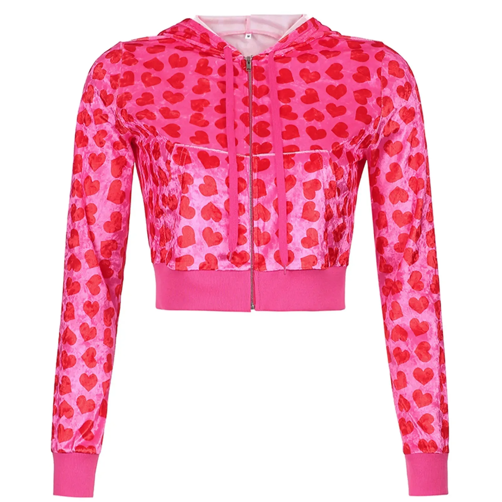 Trendy Heart Print Velvet Tracksuit with Flared Pants