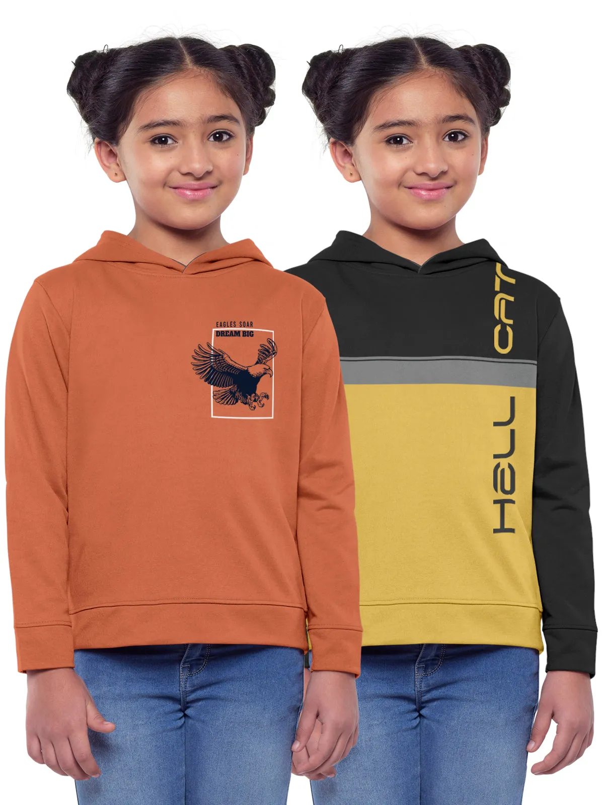 Trendy Printed Full Sleeve / Long Sleeve Hooded Sweatshirt for Girls - Pack of 2