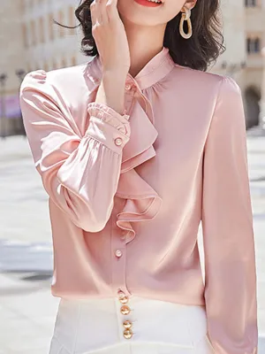 Trinity Elegant Chiffon Ruffle Collar Shirt Top-Pink