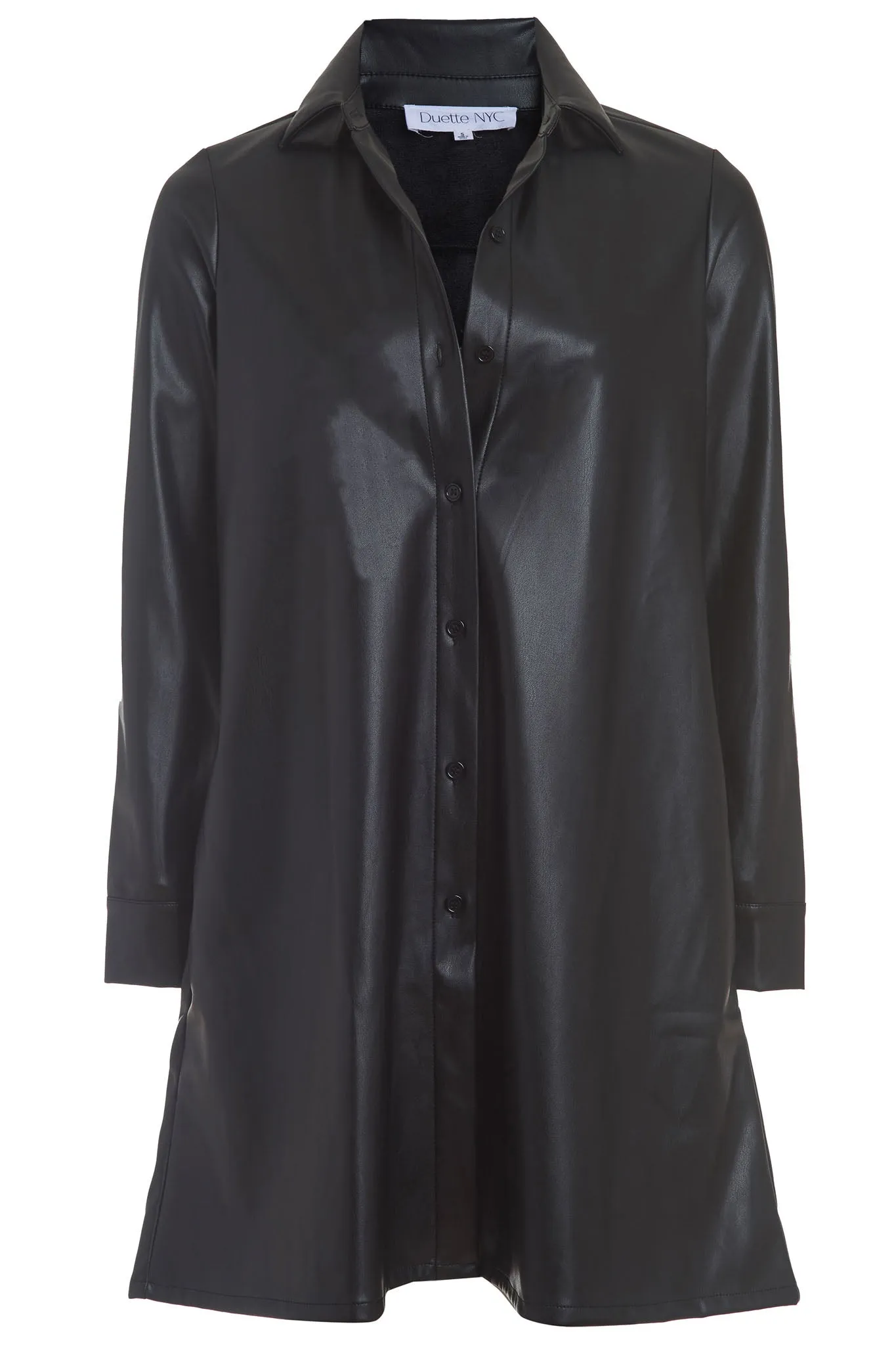 Vegan Leather Long Button Up Shirt Dress - The Lafayette