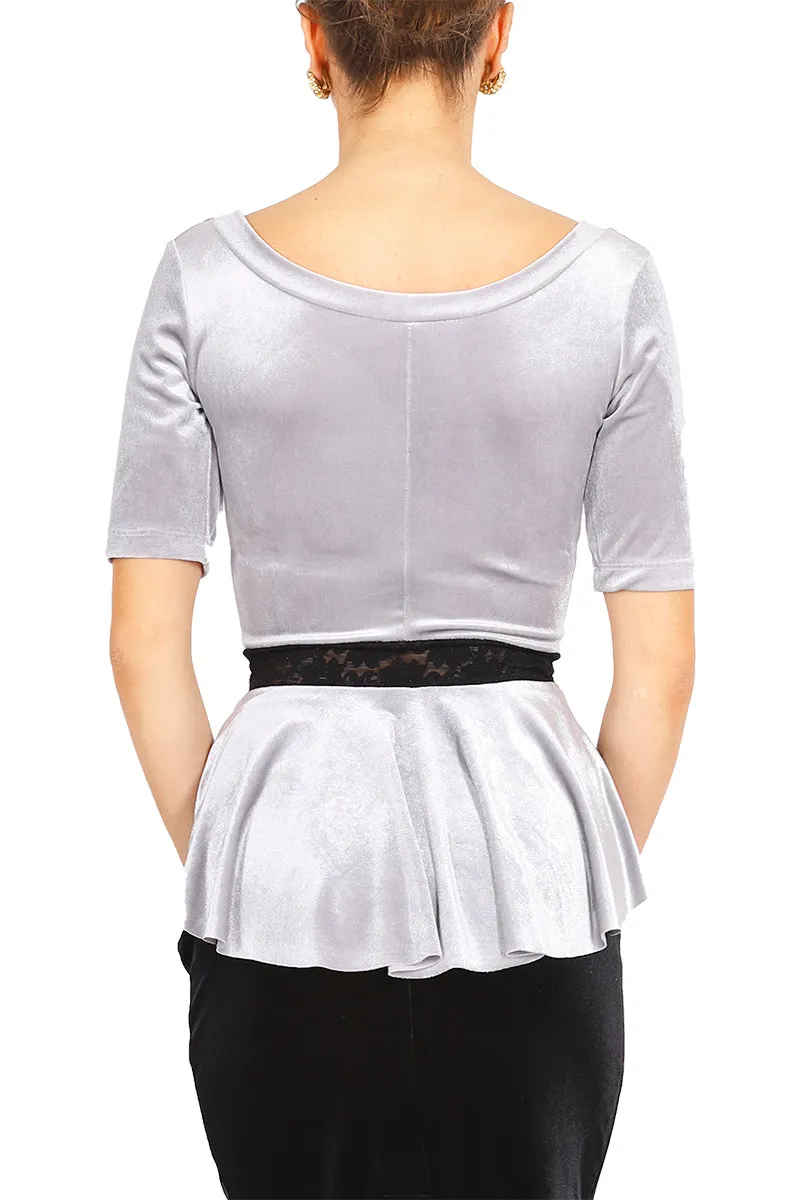 Velvet Peplum Top with Lace Waist