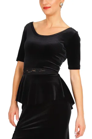 Velvet Peplum Top with Lace Waist