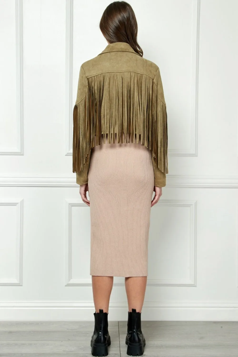 Veveret® Suede Fringe Long Sleeve Moto Jacket