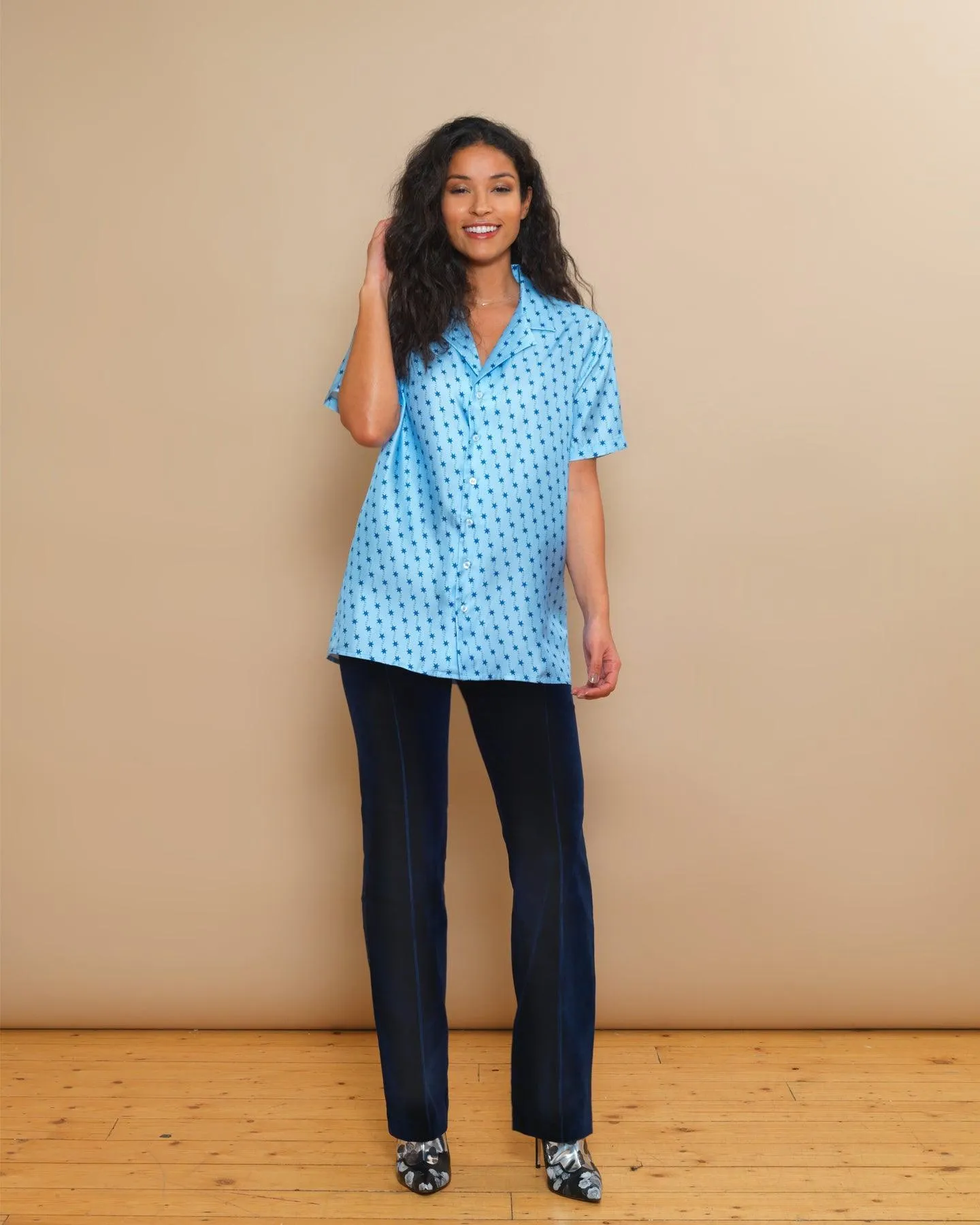 Victoire Silk Blue shooting Star Print Shirt