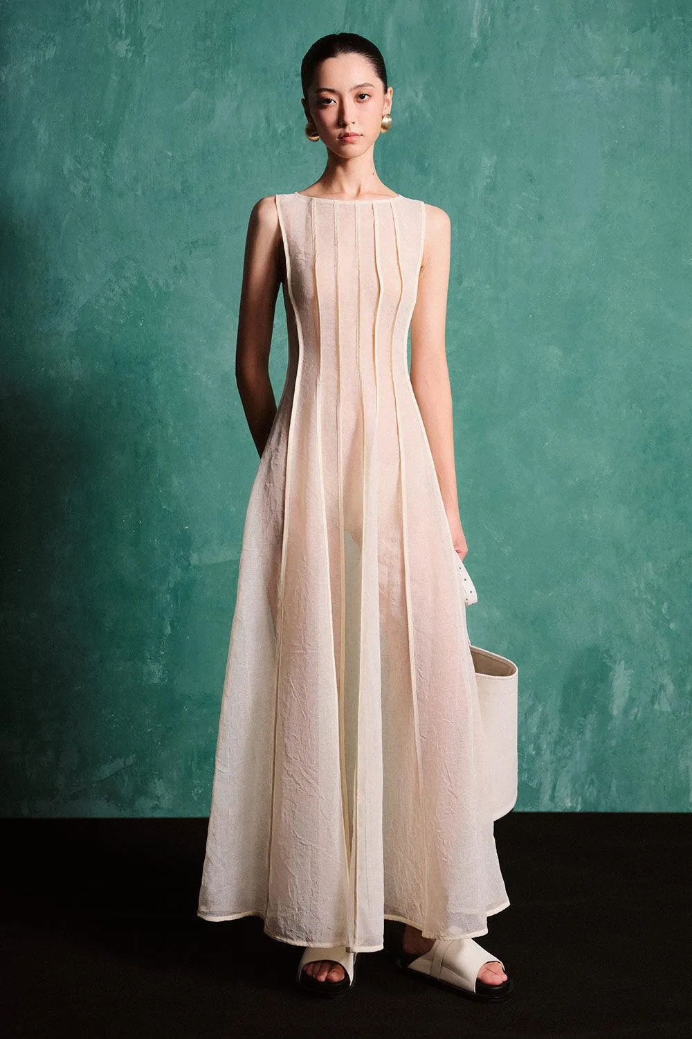 Virginia A-line Ribbed Organza Maxi Dress