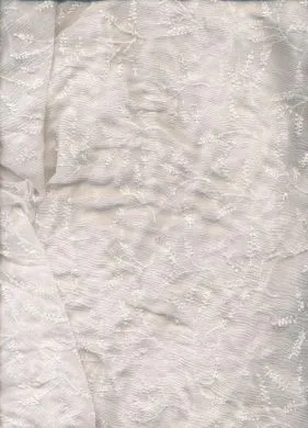 White silk chiffon fabric 44" wide embroidered with white matching beads [39]