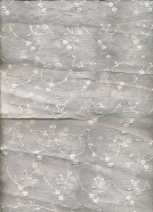 White silk chiffon fabric 44" wide embroidered with white matching flowers [164]