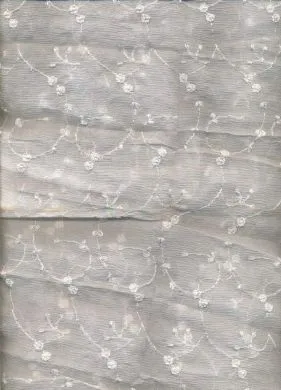 White silk chiffon fabric 44" wide embroidered with white matching flowers [164]