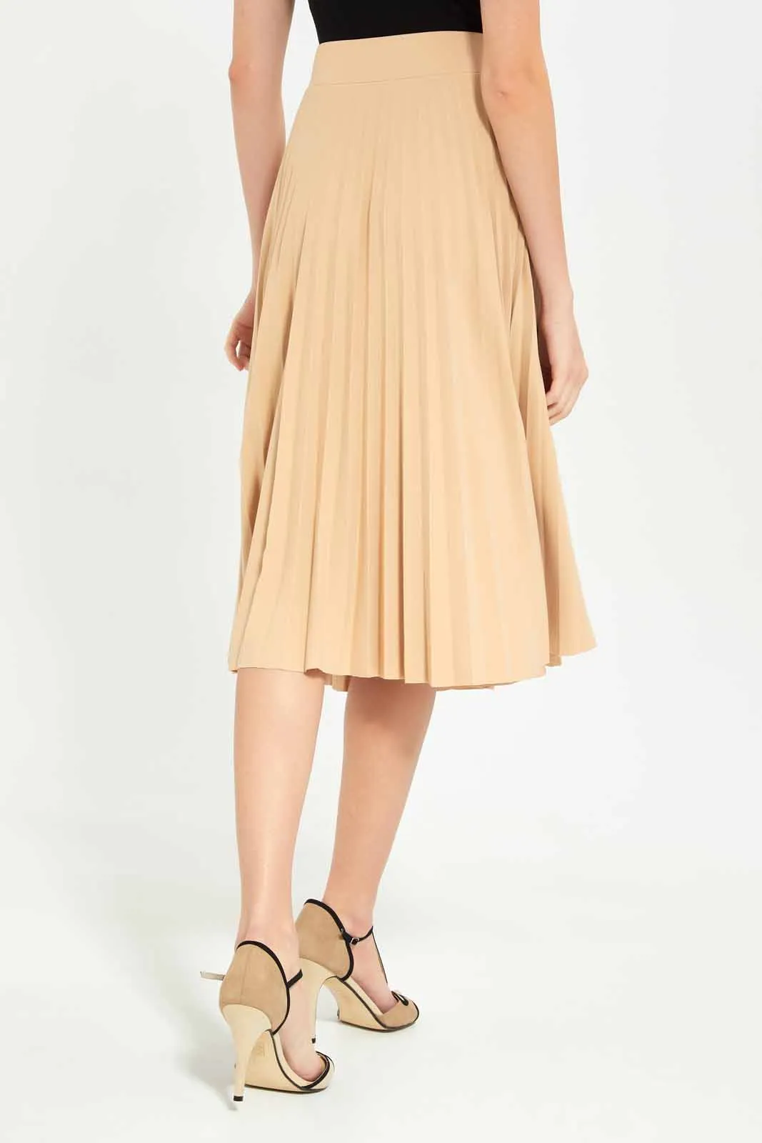 Women Beige Pleated Skirt