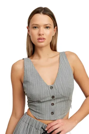 Womens Button Down Pinstripe Vest Top