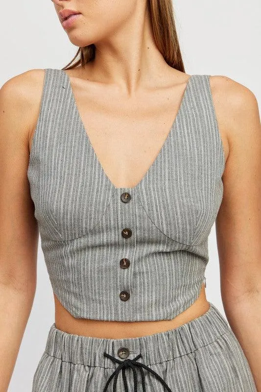 Womens Button Down Pinstripe Vest Top