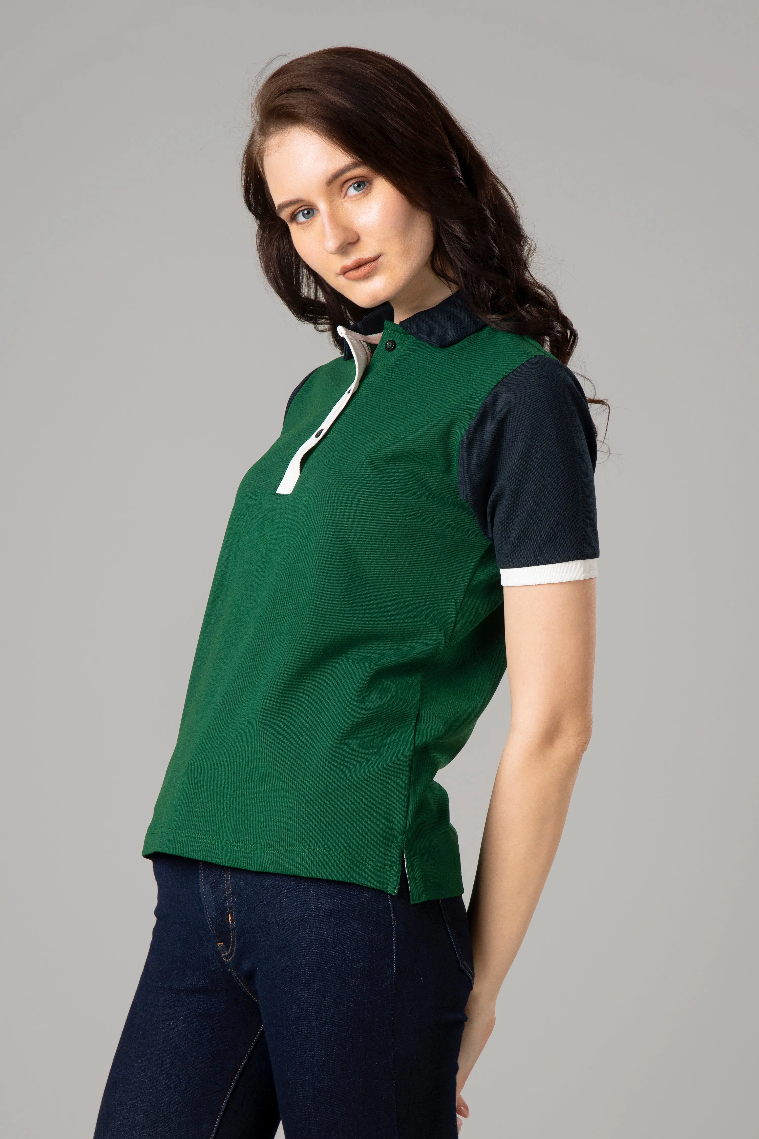 Women's Colorblock Collar Polo T-Shirt