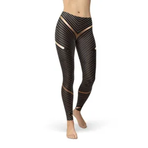 Women’s Striped Lines Sports Brown Leggings