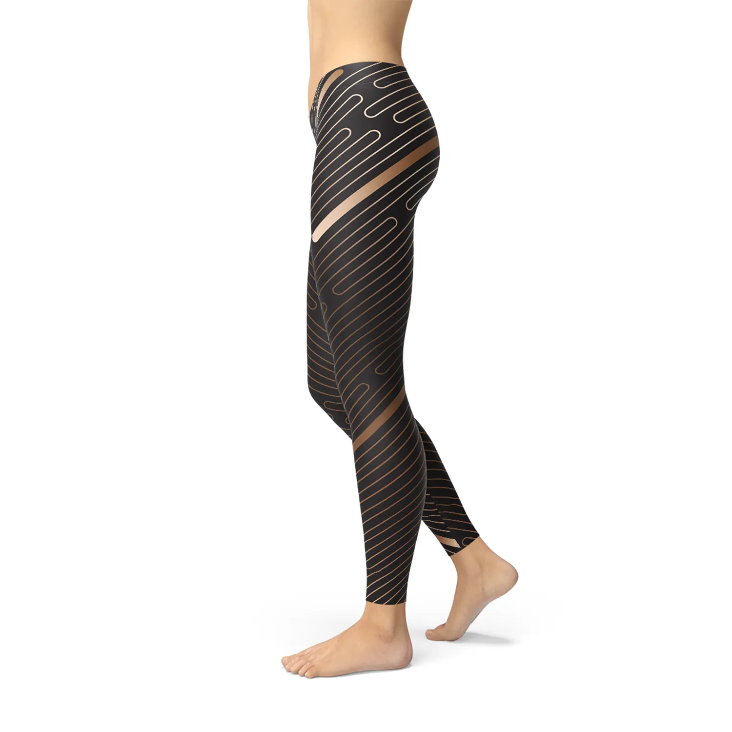 Women’s Striped Lines Sports Brown Leggings