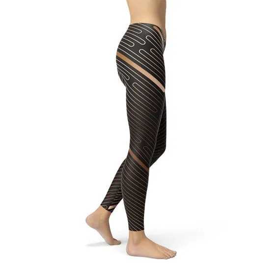 Women’s Striped Lines Sports Brown Leggings